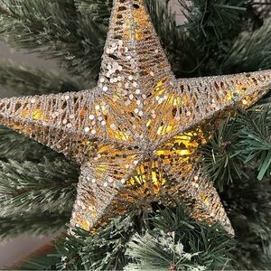 Gold Sequin Wrapped Star Tree Topper w/ 20 LED lights